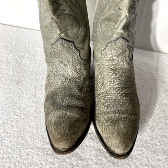 Vintage Grey Green Leather Pointed Toe Cowboy Boots 8.5 - Picture 3 of 16